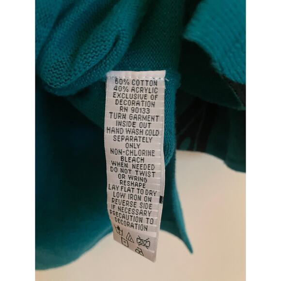 Bob Mackie aqua sweater lightweight sequin geometric wearable art Size Med - Picture 7 of 7